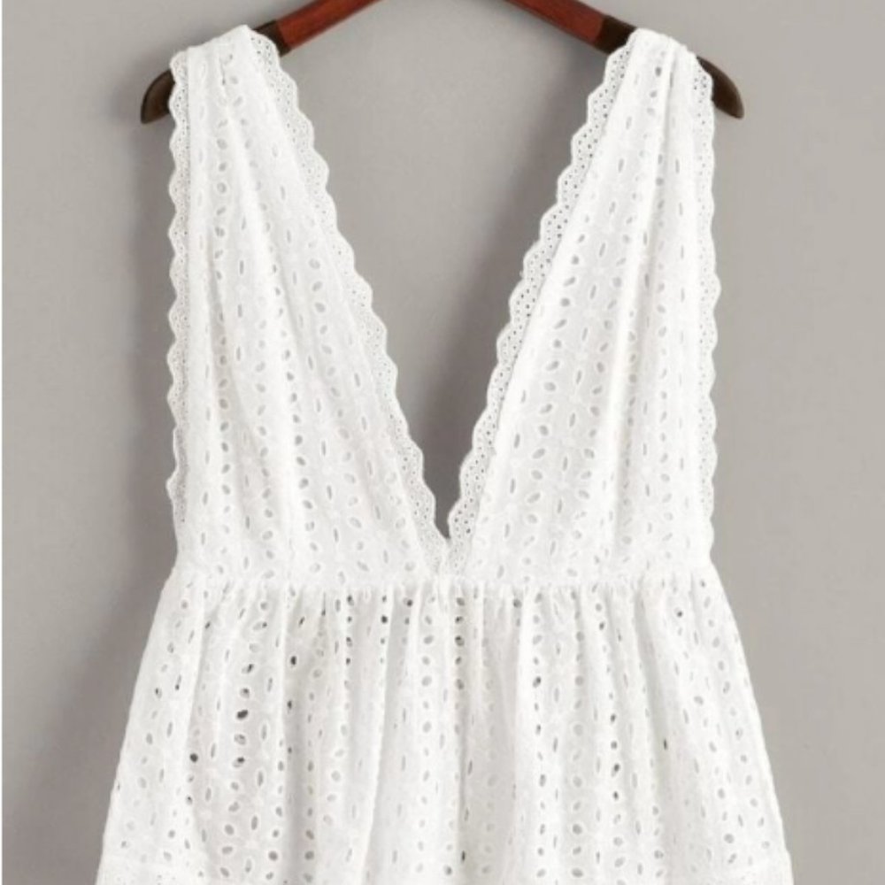 Eyelet Embroidery Deep V Neck Backless Top